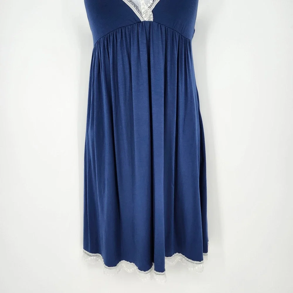 Cupshe NWT‎ Navy Lace Trim Nightgown Slip Dress Womens Small Babydoll Coquette